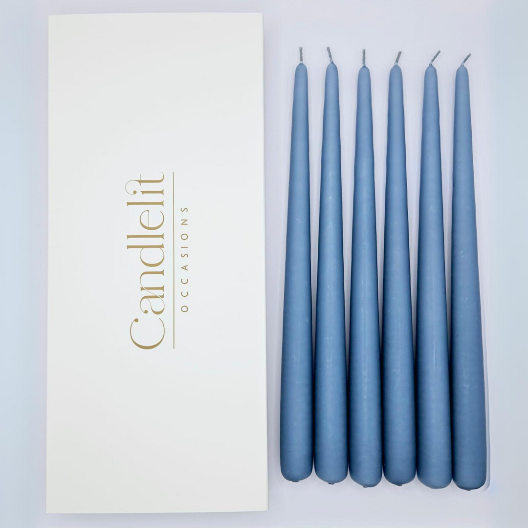 Luxury dusty blue taper candles for weddings special events and Christmas