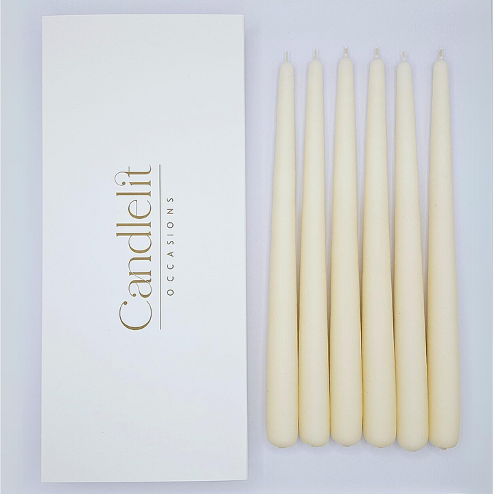 Luxury ivory taper candles for weddings special events and Christmas