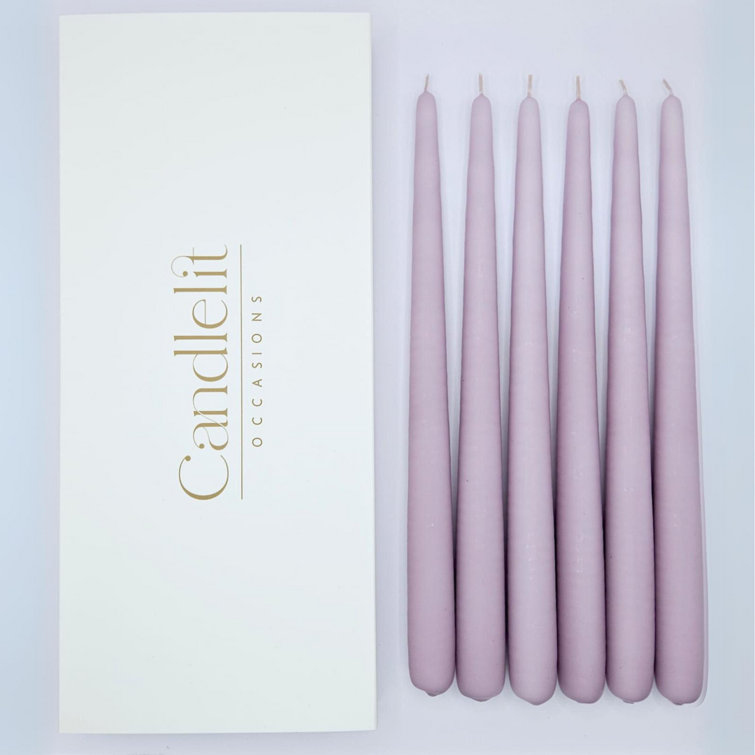 Luxury Lilac taper candles for weddings special events and Christmas