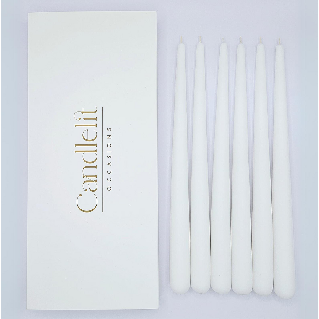 Luxury white taper candles for weddings special events and Christmas